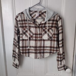 Juniors Plaid Hooded Crop Top Size 1